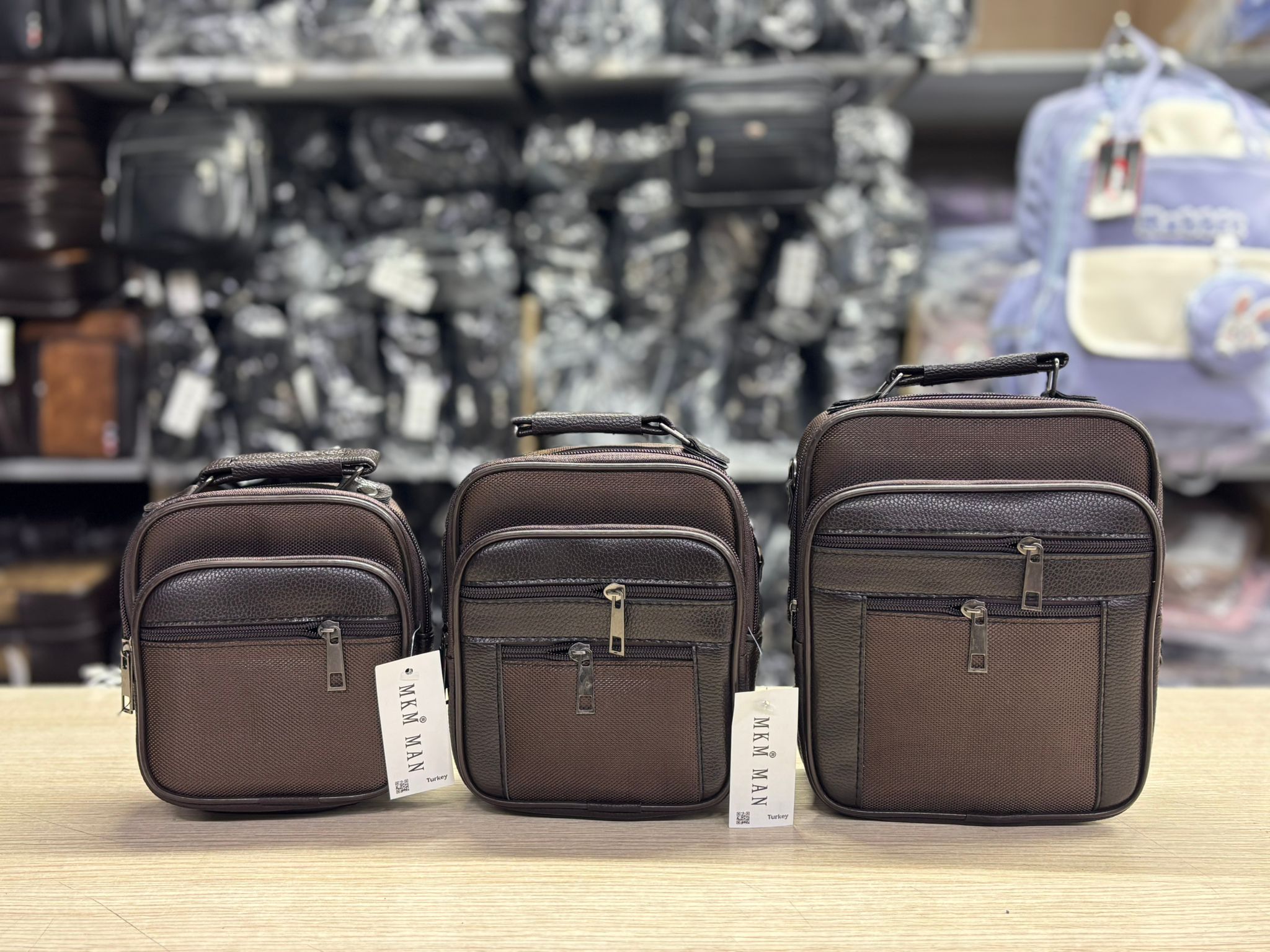 ALPİNO 3lu SET ÇANTA Model-06 Dik Kumaş Kahve