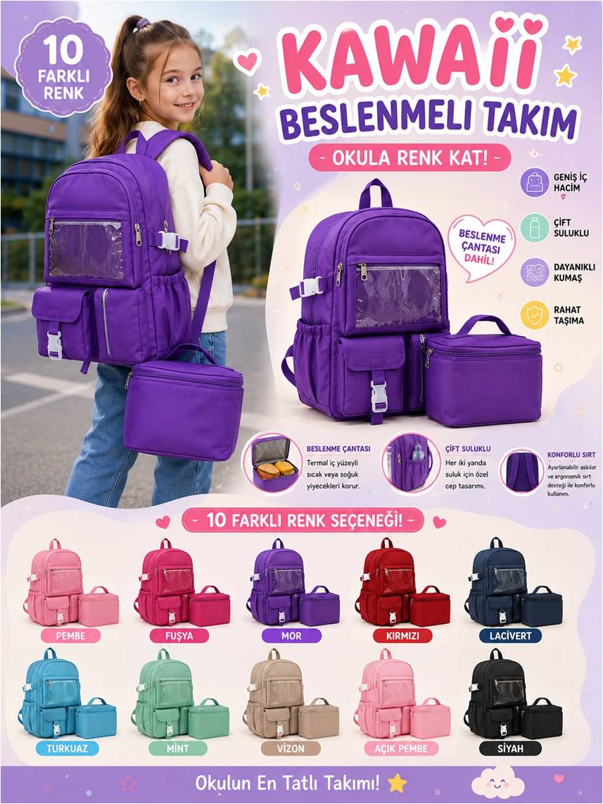 BESLENMELİ KAWAİİ OKUL ÇANTASI